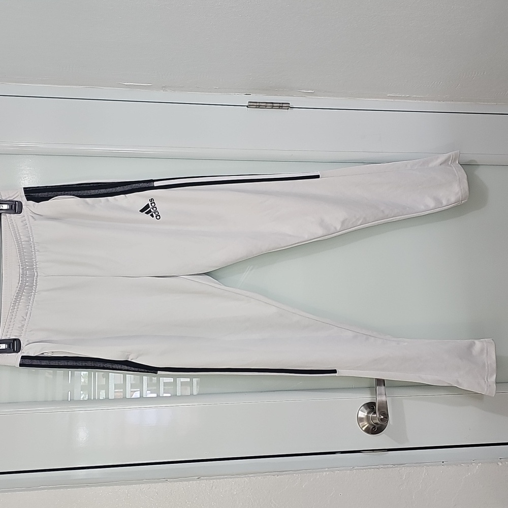 Adidas Kids White Joggers with Black Stripes